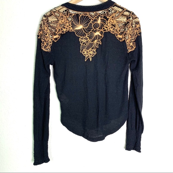 Free people black gauze thermal long sleeve top s - Picture 7 of 8